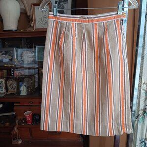 24" Vintage 1960's Womens Skirt Midi HOME MADE TAN/ORANGE STRIPE PLEATED